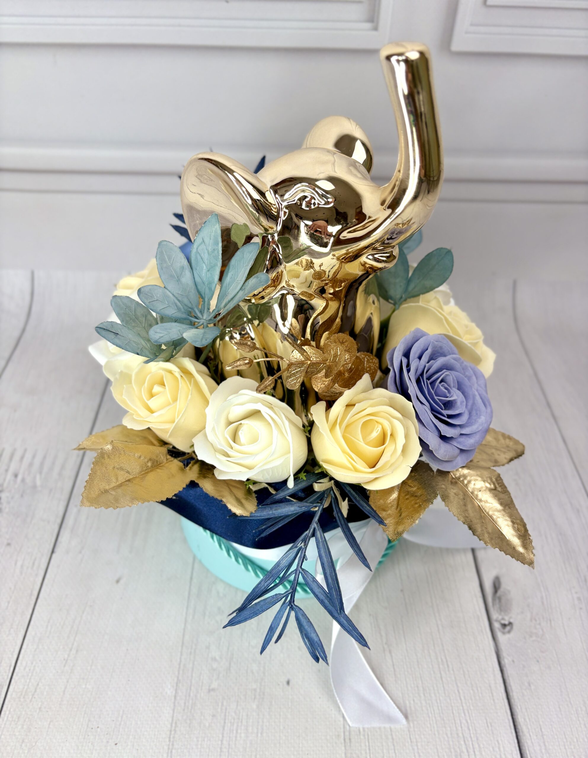 💙 Złoty Słoń – boks dekoracyjny ze słonikiem (S)